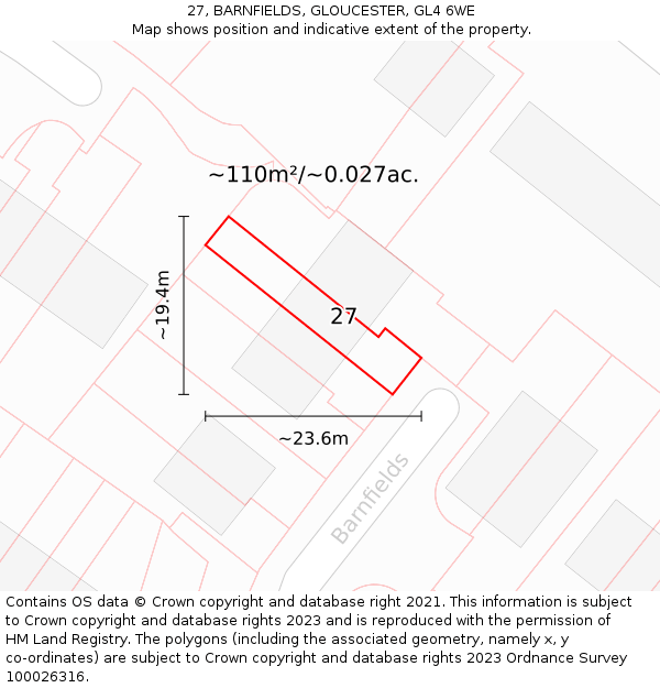 27, BARNFIELDS, GLOUCESTER, GL4 6WE: Plot and title map