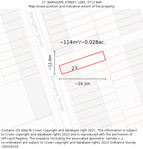 27, BARNGATE STREET, LEEK, ST13 8AP: Plot and title map