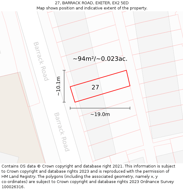27, BARRACK ROAD, EXETER, EX2 5ED: Plot and title map