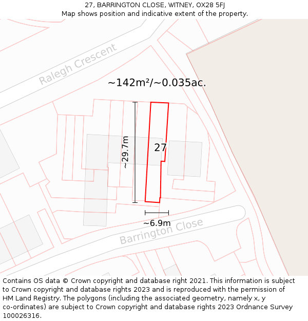 27, BARRINGTON CLOSE, WITNEY, OX28 5FJ: Plot and title map