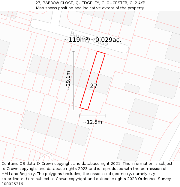 27, BARROW CLOSE, QUEDGELEY, GLOUCESTER, GL2 4YP: Plot and title map