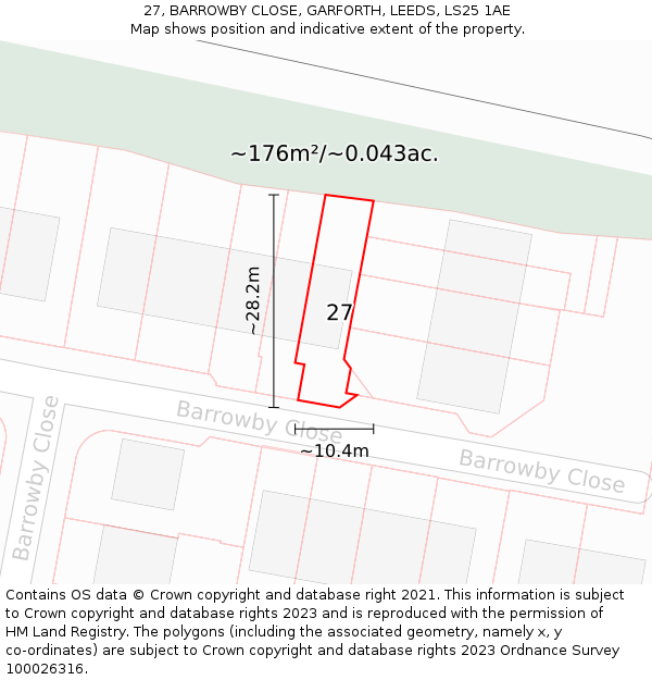 27, BARROWBY CLOSE, GARFORTH, LEEDS, LS25 1AE: Plot and title map