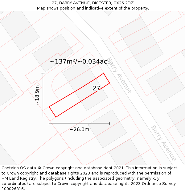 27, BARRY AVENUE, BICESTER, OX26 2DZ: Plot and title map