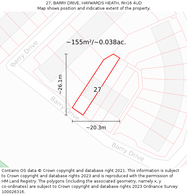 27, BARRY DRIVE, HAYWARDS HEATH, RH16 4UD: Plot and title map