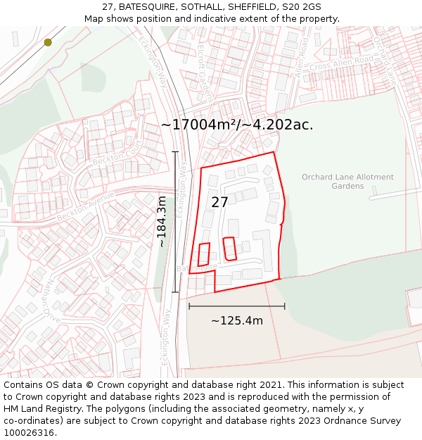27, BATESQUIRE, SOTHALL, SHEFFIELD, S20 2GS: Plot and title map