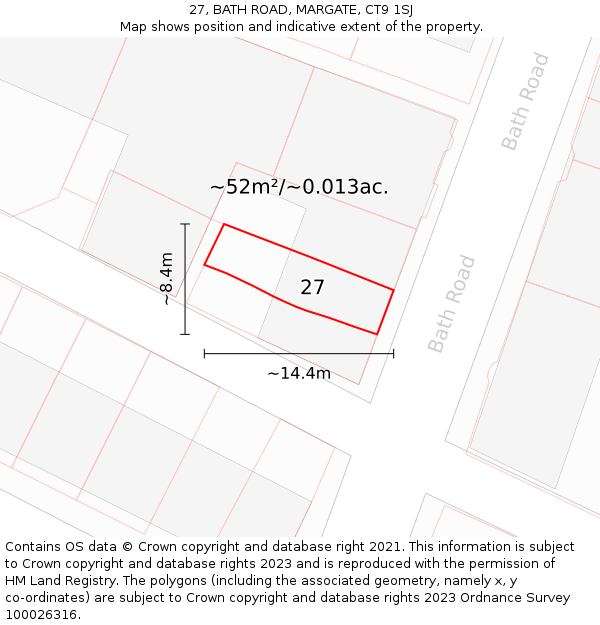 27, BATH ROAD, MARGATE, CT9 1SJ: Plot and title map