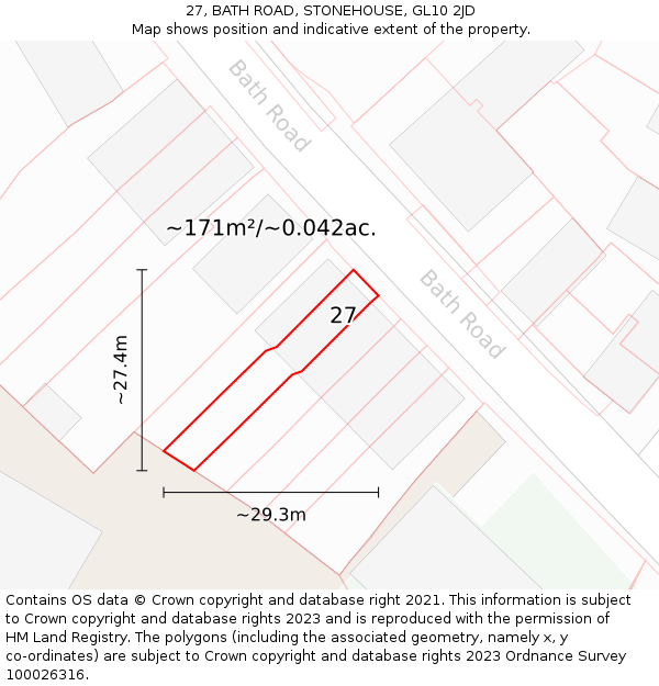 27, BATH ROAD, STONEHOUSE, GL10 2JD: Plot and title map