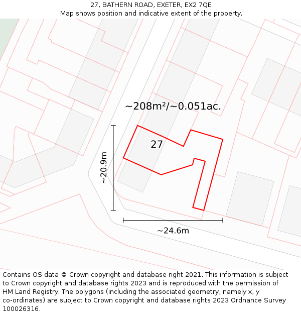 27, BATHERN ROAD, EXETER, EX2 7QE: Plot and title map