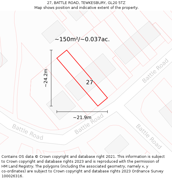 27, BATTLE ROAD, TEWKESBURY, GL20 5TZ: Plot and title map