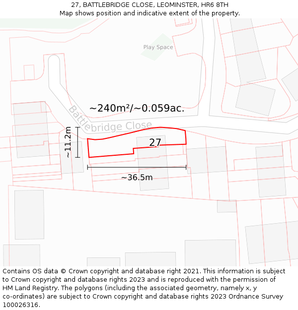 27, BATTLEBRIDGE CLOSE, LEOMINSTER, HR6 8TH: Plot and title map