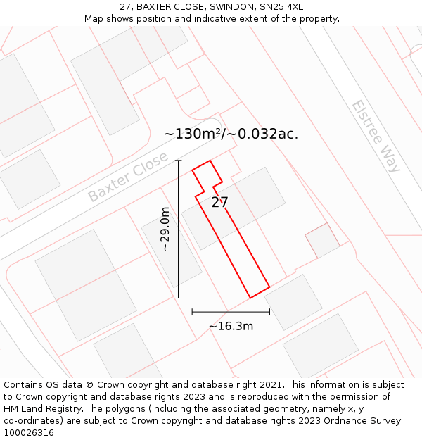 27, BAXTER CLOSE, SWINDON, SN25 4XL: Plot and title map