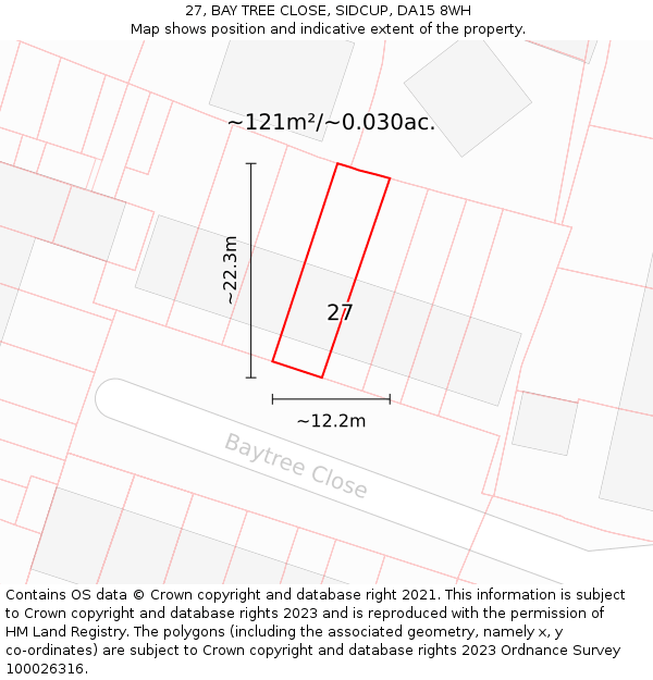 27, BAY TREE CLOSE, SIDCUP, DA15 8WH: Plot and title map