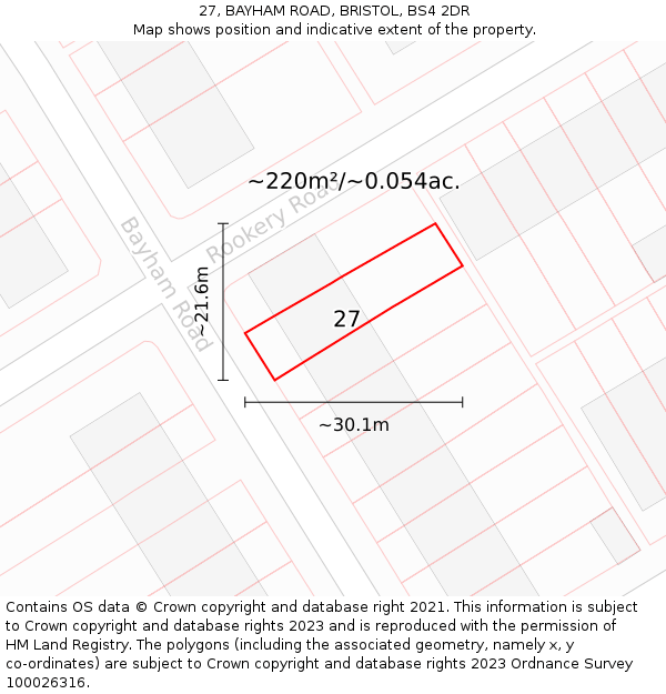 27, BAYHAM ROAD, BRISTOL, BS4 2DR: Plot and title map