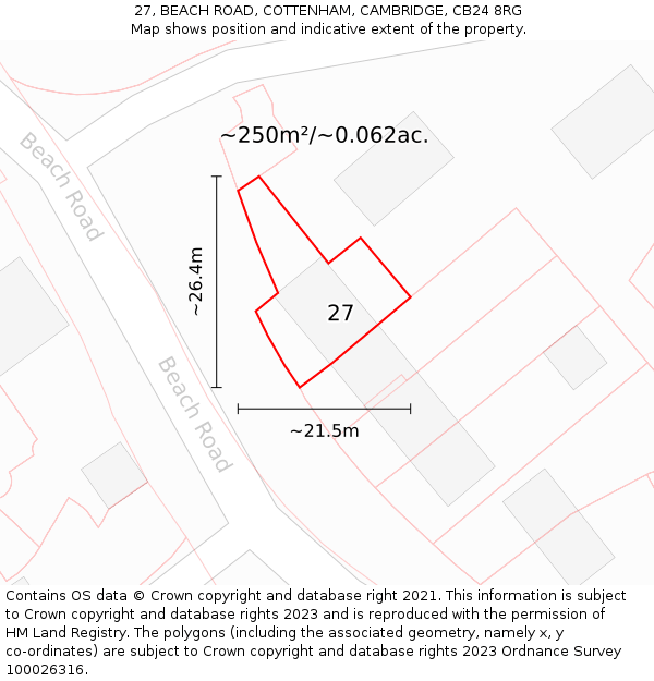 27, BEACH ROAD, COTTENHAM, CAMBRIDGE, CB24 8RG: Plot and title map