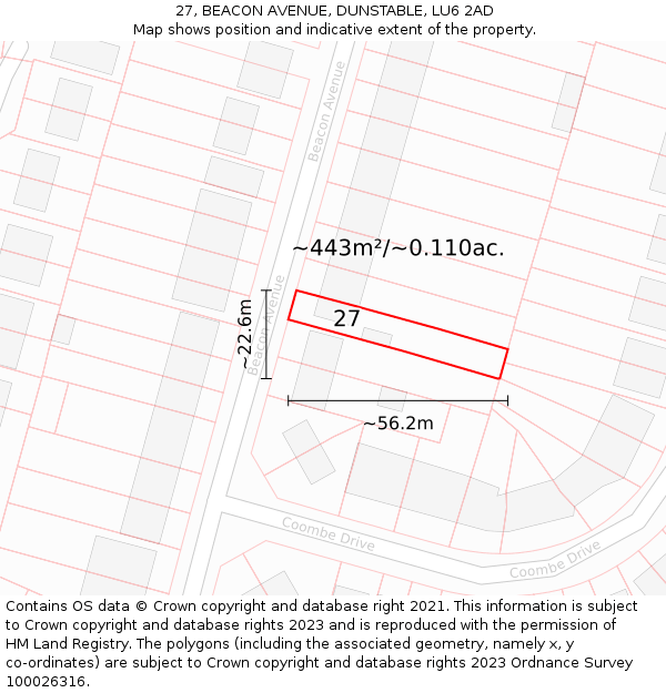 27, BEACON AVENUE, DUNSTABLE, LU6 2AD: Plot and title map