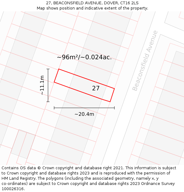 27, BEACONSFIELD AVENUE, DOVER, CT16 2LS: Plot and title map
