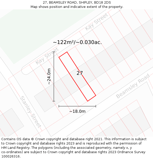 27, BEAMSLEY ROAD, SHIPLEY, BD18 2DS: Plot and title map
