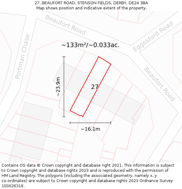 27, BEAUFORT ROAD, STENSON FIELDS, DERBY, DE24 3BA: Plot and title map
