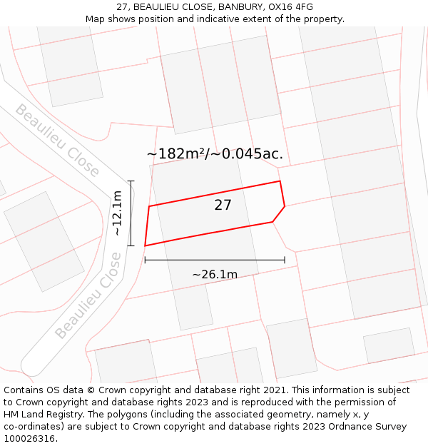 27, BEAULIEU CLOSE, BANBURY, OX16 4FG: Plot and title map