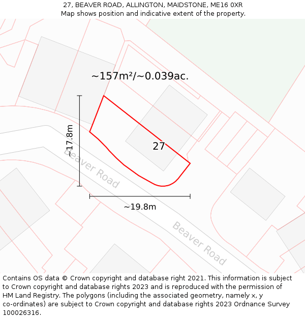 27, BEAVER ROAD, ALLINGTON, MAIDSTONE, ME16 0XR: Plot and title map
