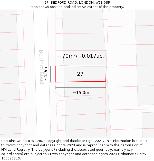27, BEDFORD ROAD, LONDON, W13 0SP: Plot and title map