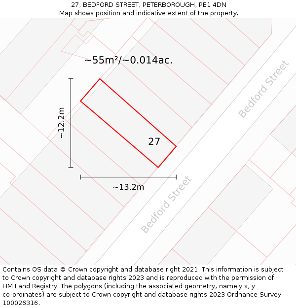 27, BEDFORD STREET, PETERBOROUGH, PE1 4DN: Plot and title map