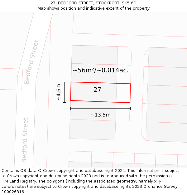 27, BEDFORD STREET, STOCKPORT, SK5 6DJ: Plot and title map
