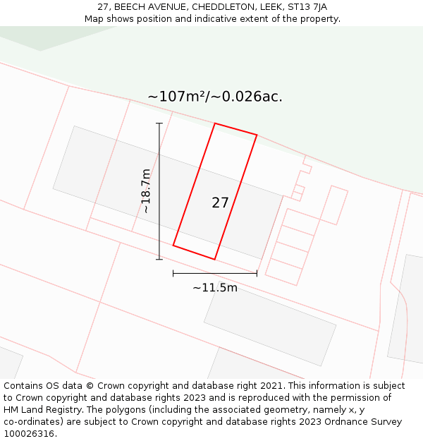 27, BEECH AVENUE, CHEDDLETON, LEEK, ST13 7JA: Plot and title map