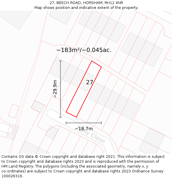 27, BEECH ROAD, HORSHAM, RH12 4NR: Plot and title map