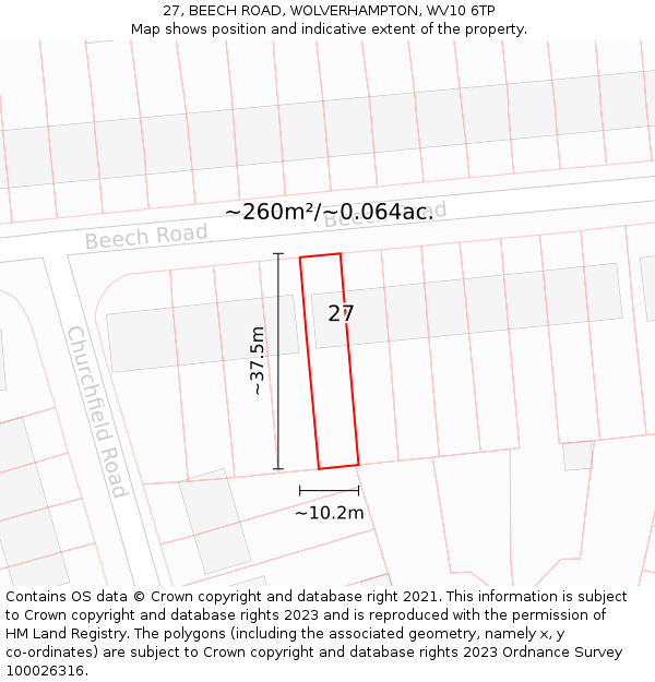 27, BEECH ROAD, WOLVERHAMPTON, WV10 6TP: Plot and title map