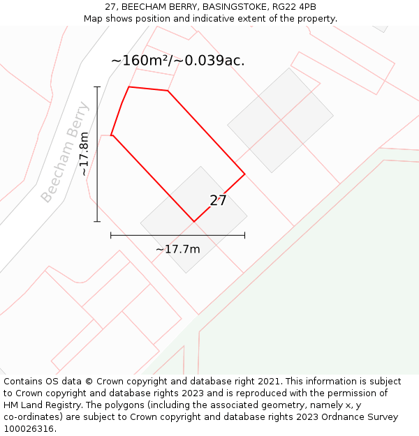 27, BEECHAM BERRY, BASINGSTOKE, RG22 4PB: Plot and title map