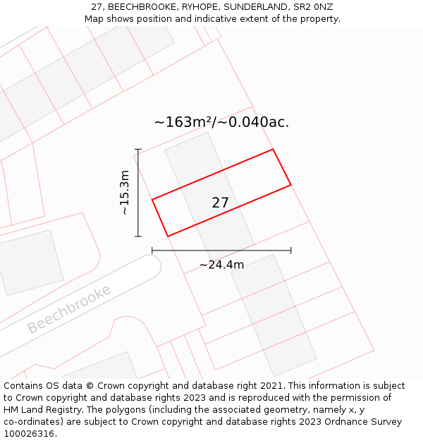 27, BEECHBROOKE, RYHOPE, SUNDERLAND, SR2 0NZ: Plot and title map