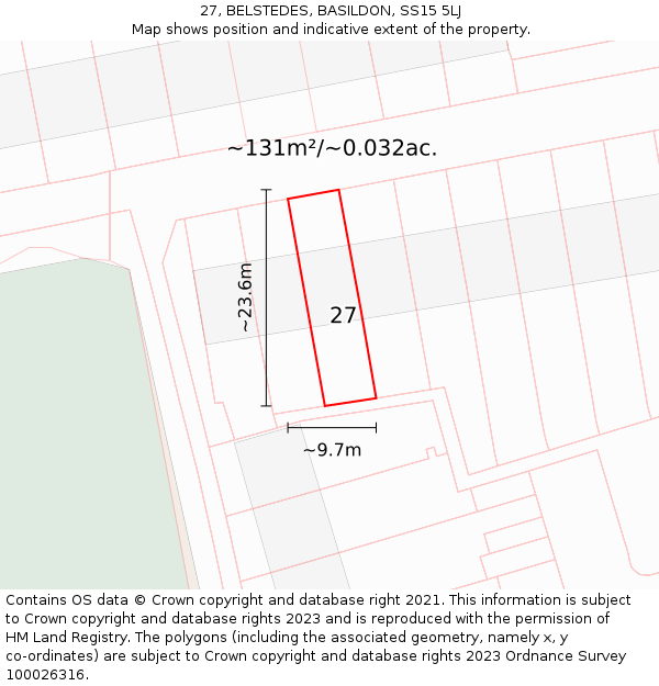 27, BELSTEDES, BASILDON, SS15 5LJ: Plot and title map