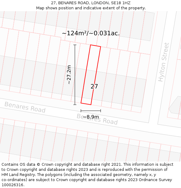 27, BENARES ROAD, LONDON, SE18 1HZ: Plot and title map
