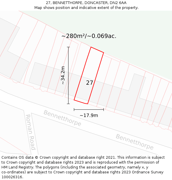 27, BENNETTHORPE, DONCASTER, DN2 6AA: Plot and title map
