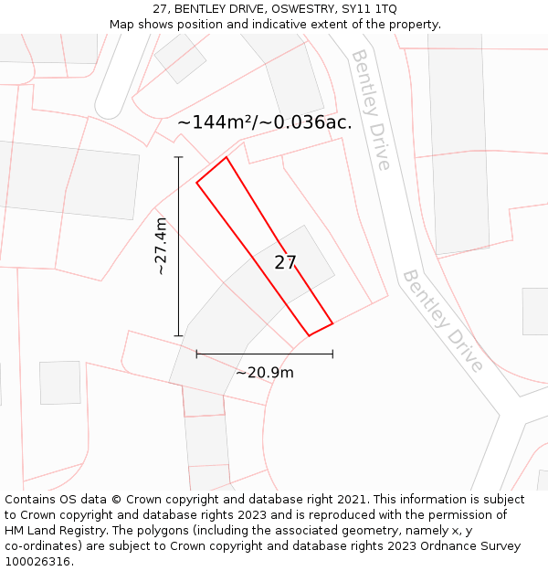 27, BENTLEY DRIVE, OSWESTRY, SY11 1TQ: Plot and title map