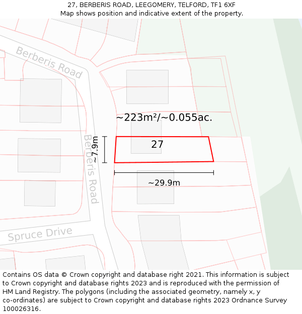27, BERBERIS ROAD, LEEGOMERY, TELFORD, TF1 6XF: Plot and title map
