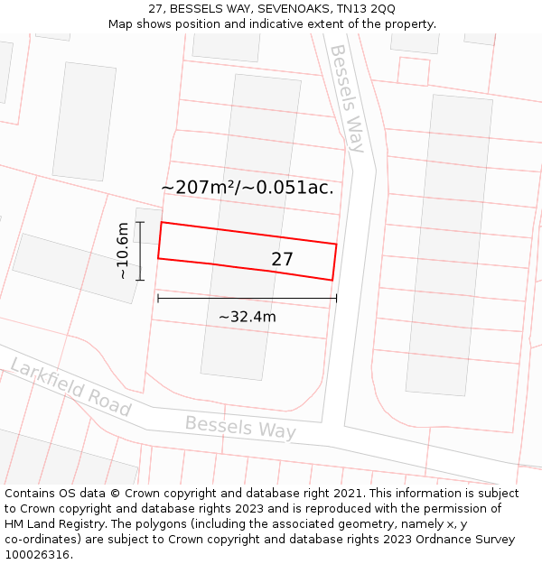 27, BESSELS WAY, SEVENOAKS, TN13 2QQ: Plot and title map