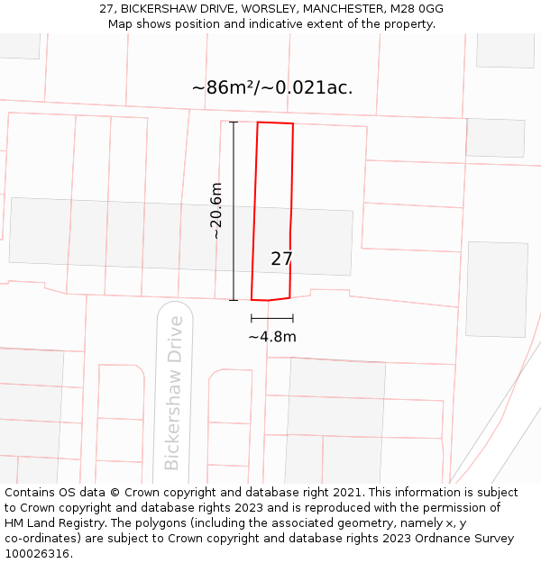 27, BICKERSHAW DRIVE, WORSLEY, MANCHESTER, M28 0GG: Plot and title map