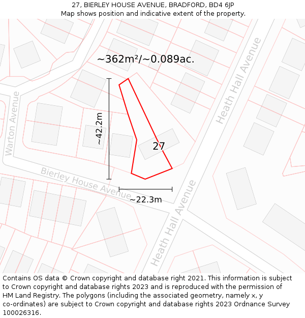 27, BIERLEY HOUSE AVENUE, BRADFORD, BD4 6JP: Plot and title map