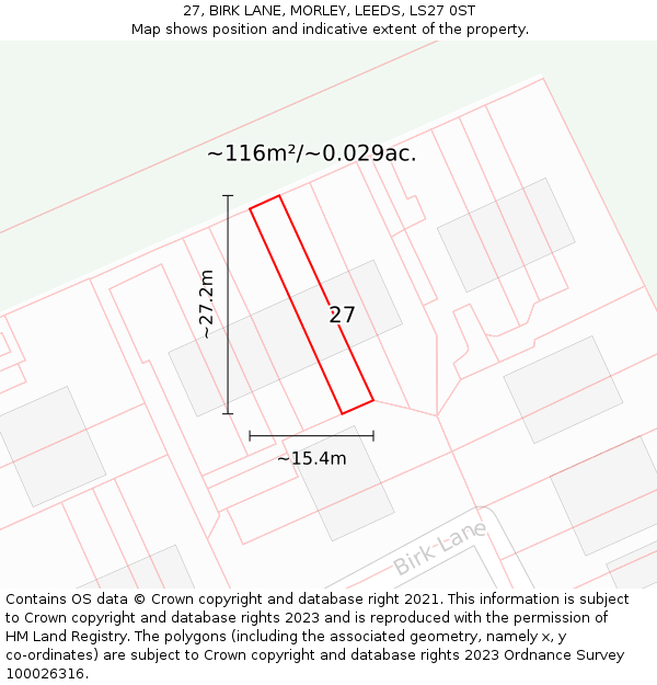 27, BIRK LANE, MORLEY, LEEDS, LS27 0ST: Plot and title map