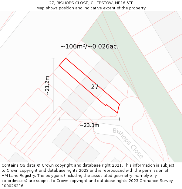 27, BISHOPS CLOSE, CHEPSTOW, NP16 5TE: Plot and title map