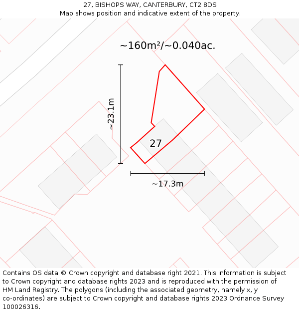 27, BISHOPS WAY, CANTERBURY, CT2 8DS: Plot and title map