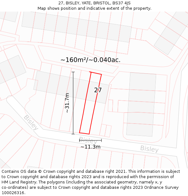27, BISLEY, YATE, BRISTOL, BS37 4JS: Plot and title map