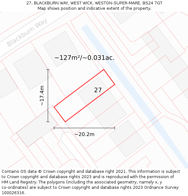 27, BLACKBURN WAY, WEST WICK, WESTON-SUPER-MARE, BS24 7GT: Plot and title map