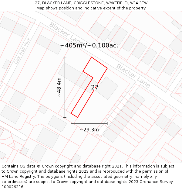 27, BLACKER LANE, CRIGGLESTONE, WAKEFIELD, WF4 3EW: Plot and title map