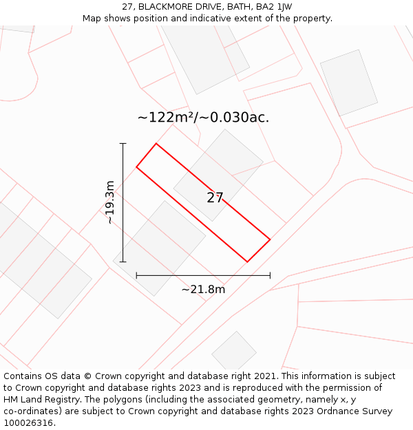 27, BLACKMORE DRIVE, BATH, BA2 1JW: Plot and title map