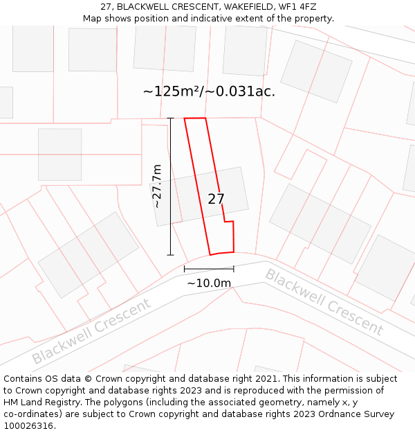 27, BLACKWELL CRESCENT, WAKEFIELD, WF1 4FZ: Plot and title map