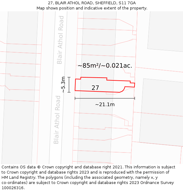 27, BLAIR ATHOL ROAD, SHEFFIELD, S11 7GA: Plot and title map