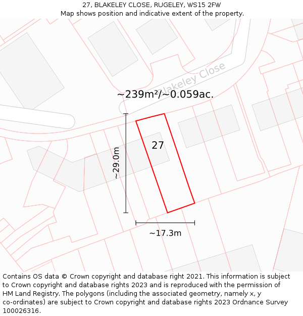 27, BLAKELEY CLOSE, RUGELEY, WS15 2FW: Plot and title map